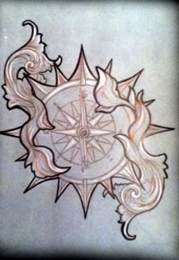 一款潮流的指南针纹身手稿