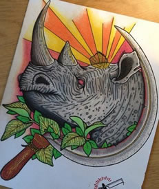 时尚很酷的一款犀牛纹身手稿