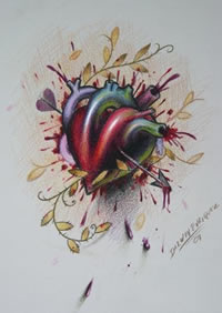 潮流经典的一款心脏纹身手稿