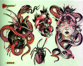 潮流经典的一组蛇蜘蛛纹身手稿