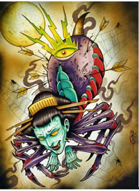 一款经典很酷的蜘蛛精纹身手稿