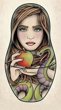 一款漂亮的美女套娃纹身手稿