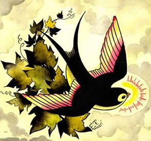 一款时尚精美的小燕子纹身手稿