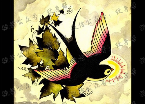 一款时尚精美的小燕子纹身手稿