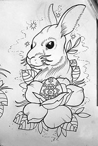 一款可爱时尚的小兔子纹身图案