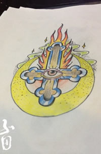 一款精美时尚的十字架纹身图案