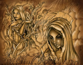 潮流漂亮一组欧美美女纹身手稿