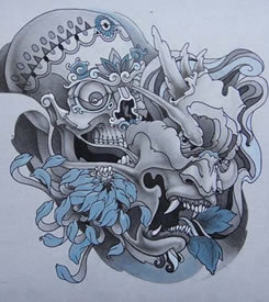 潮流帅气的一款嘎巴拉般若纹身手稿