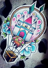 潮流时尚的热气球纹身手稿