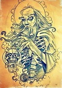时尚很酷的一款欧美巫师纹身手稿