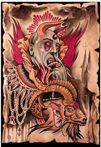 超酷很帅的羊头与恶魔纹身图案