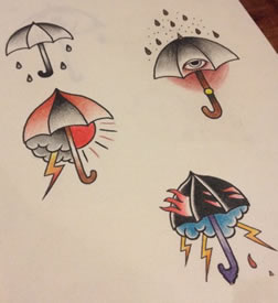 一组时尚精美的雨伞纹身手稿