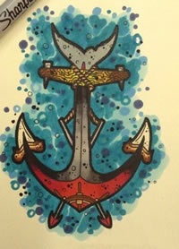 时尚潮流的一款船锚纹身手稿