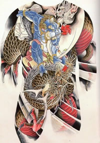 超帅很酷的满背风神纹身手稿