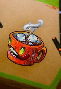 潮流经典的一杯咖啡纹身手稿