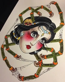 另类很帅的一款蜘蛛精纹身图案