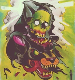 超酷很帅的一款豹头与骷髅纹身图案