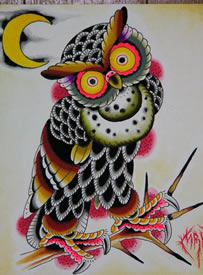 时尚很帅的猫头鹰纹身手稿