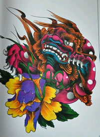 武汉纹身为你推荐一款时尚个性的唐狮纹身图案