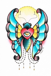 一款彩色蝴蝶手稿纹身图案图片