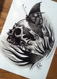 一款潮流的骷髅手稿纹身图案