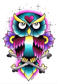 一款彩色猫头鹰纹身图案