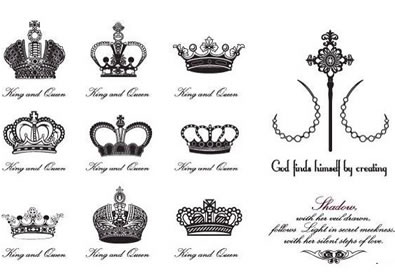 一组精致小巧的皇冠纹身图案