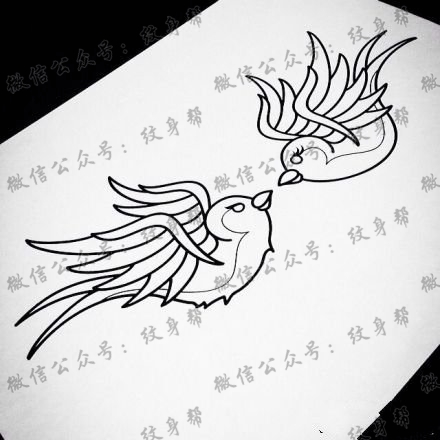 一款精美潮流的纹身燕子素描