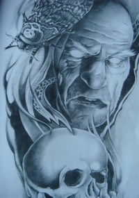 一款灰黑骷髅纹身图案