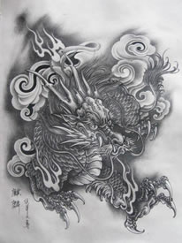 一款传统麒麟纹身手稿图案