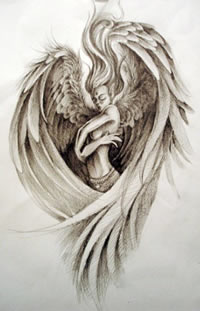 一款漂亮天使纹身手稿图案