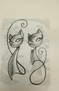 一款可爱猫咪纹身手稿图案