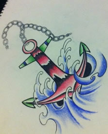 一款彩色别致的船锚纹身图案