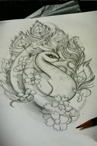 一款孔雀纹身手稿图案