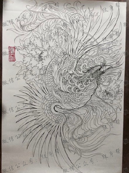 一组15张凤凰纹身手稿素材图案