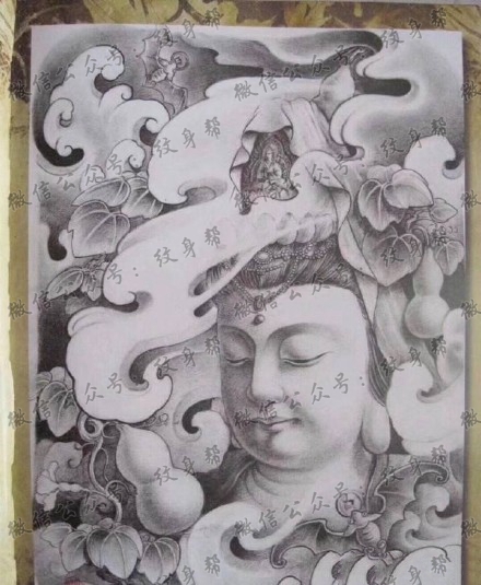 一组9张佛观音纹身手稿欣赏