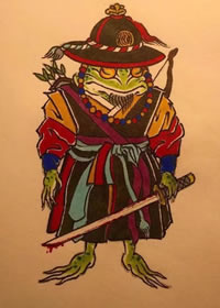 个性的几张功夫青蛙纹身手稿素材图案