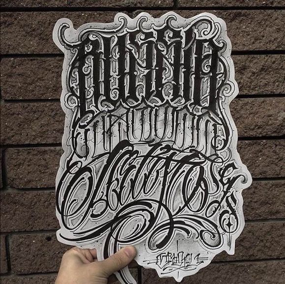 一组花字体纹身手稿素材图案