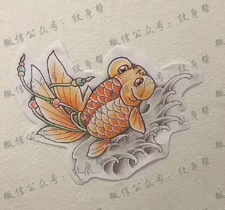 一组11张漂亮的金鱼纹身手稿图案