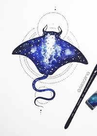 一组蓝色调动物类纹身手稿素材欣赏