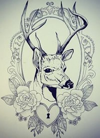 一组11张麋鹿头纹身手稿素材图片