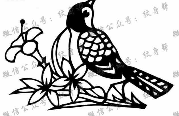 一组麻雀纹身手稿素材图案