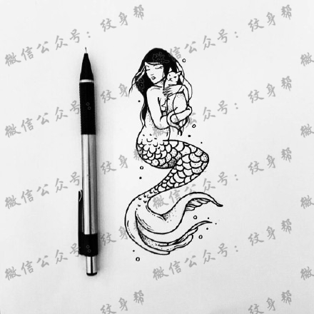 一组20张美人鱼纹身手稿素材图片