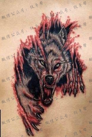 一款个性凶狠的狼纹身图案