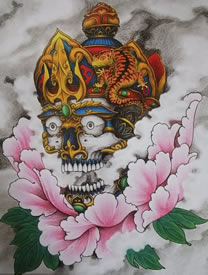 一款彩色嘎巴拉纹身图案