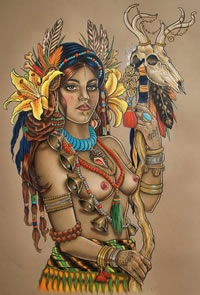 一款人物彩色女郎纹身图案