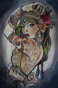 一款彩色人物肖像纹身图案