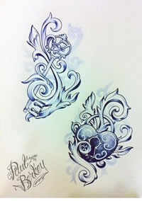 手稿图腾钥匙锁纹身图案