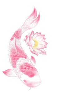 水墨鱼莲花纹身图案