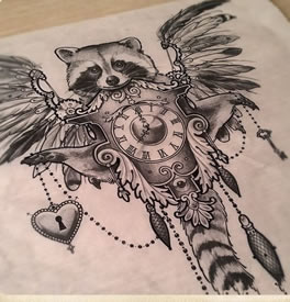 灰黑钟表猫头鹰纹身手稿图案缩略频道推荐图